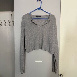 Brandy Melville Gray Cropped Lightweight Waffle Weave Thermal